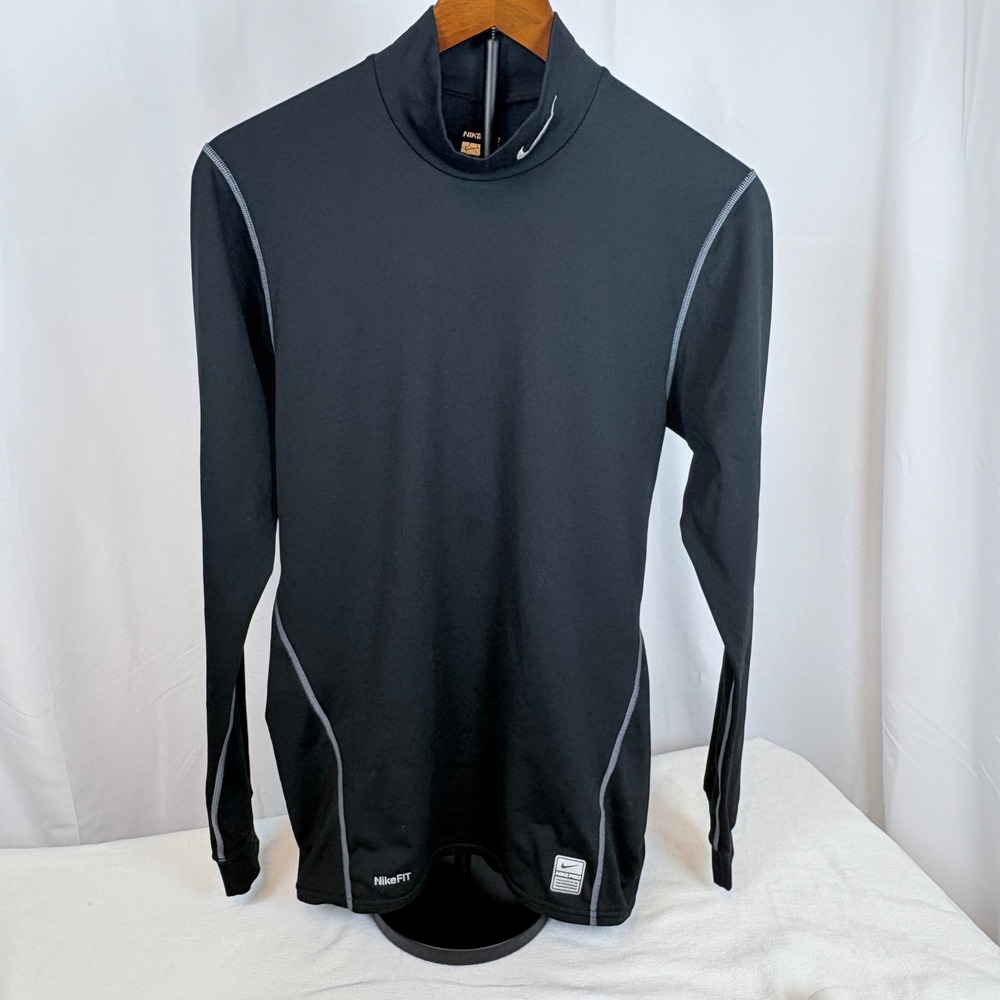 Nike Pro Fitted Mens Long Sleeve Mock Neck Base Layer Shirt Black Nike Fit  M